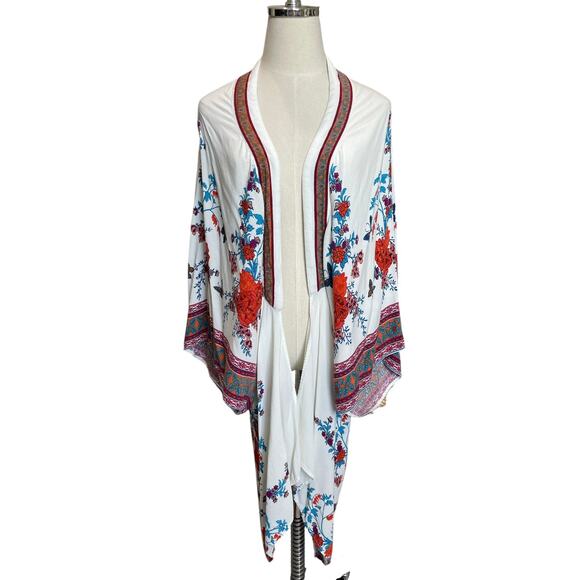 Flying Tomato Boho Floral Kimono Cardigan M/L Open Front Rayon Festival Duster - Picture 6 of 8